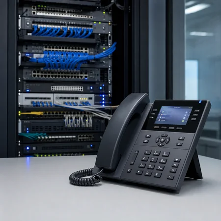 Business phone and network rack for data and voice communications