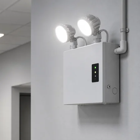 lighting-emergency-lighting Commercial emergency lighting unit installed on an interior wall